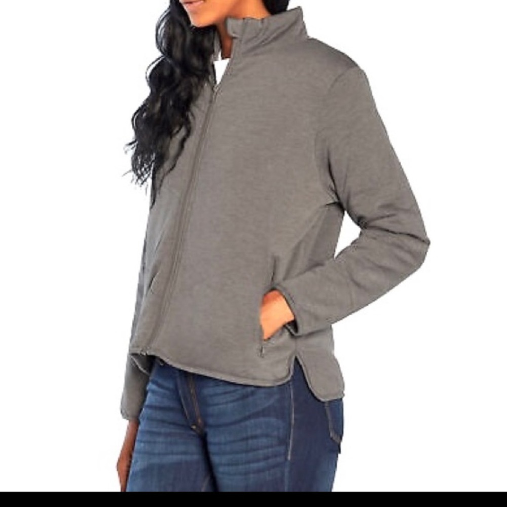 Anthropology THREE DOTS Modern Full Zip Quilted Heather Knit Jacket Gray Size L